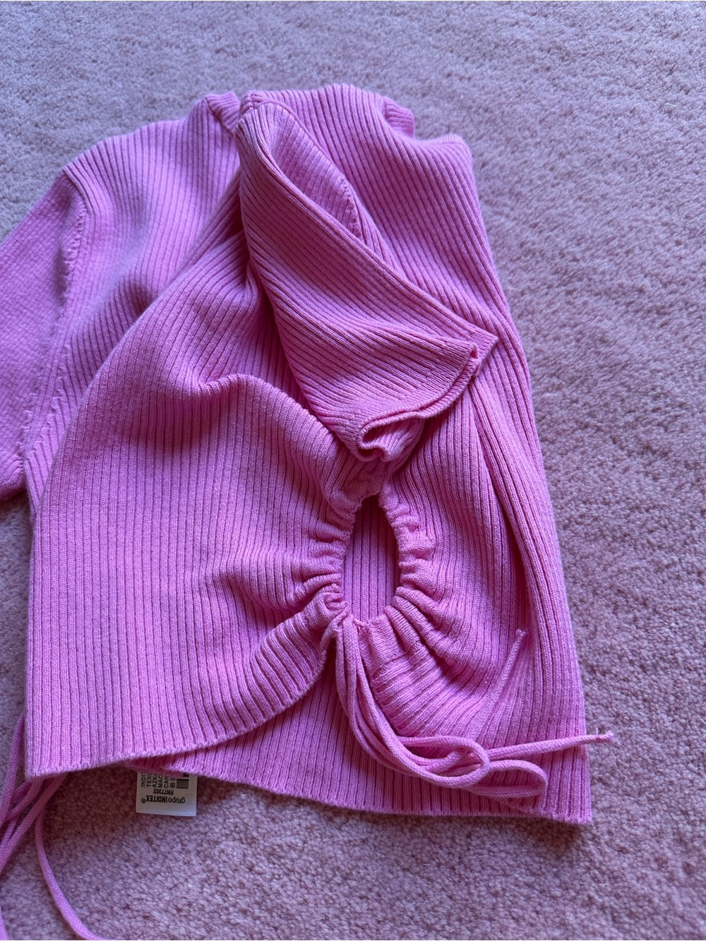 Zara Ribbed Pink Side-Drawstring Crop Top - Picture 5 of 5
